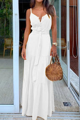 Vestido sin mangas con cuello en V y cordones